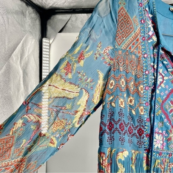 NWT Soft Surroundings Blue Mirapani Chiffon Boho Embroidered Maxi Boho Dress - Picture 10 of 11